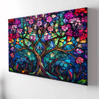 Ağaç Temalı Vitray Görünümlü Temperli Cam Tablo – Renkli Doğa Duvar Dekoru