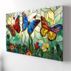 Kelebek Temalı Vitray Görünümlü Temperli Cam Tablo – Renkli Doğa Duvar Dekoru