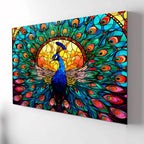 Tavuz Kuşu Temalı Vitray Görünümlü Temperli Cam Tablo – Renkli Doğa Duvar Dekoru