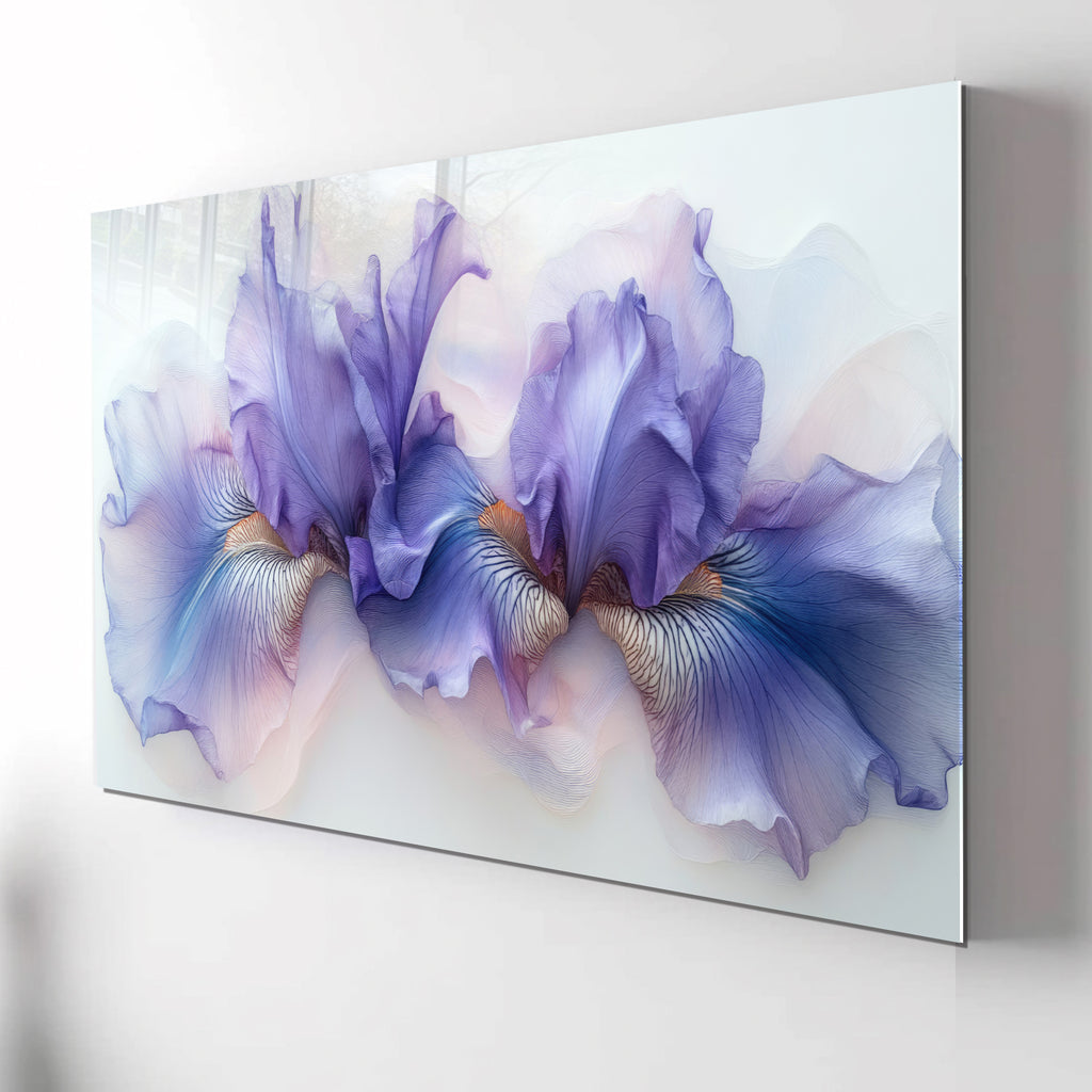 Purple Iris Flower Glass Wall Art – Minimalist Floral Print on Tempered Glass