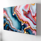 Temperli Cam Duvar Tablosu – Mavi Pembe Mermer Soyut Dekor