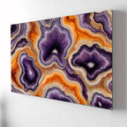 Temperli Cam Duvar Tablosu – Turuncu Mor Mermer Soyut Dekor