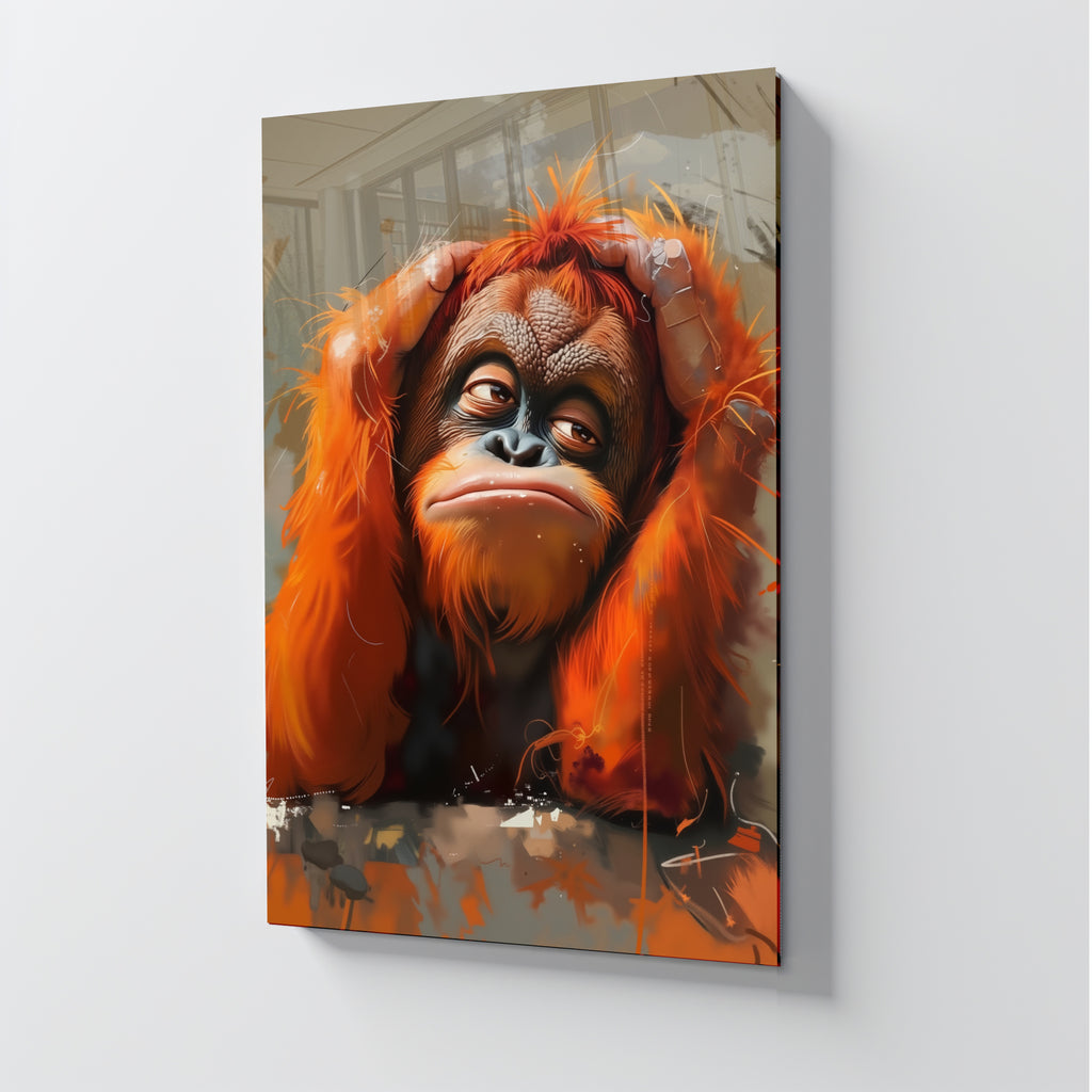 Turuncu Orangutan Temalı Temperli Cam Tablo – Modern Sanat & Mizahi Dekor