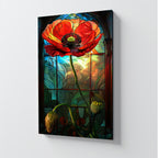 Temperli Cam Duvar Tablosu – Vitray Temalı Gelincik Çiçeği Cam Tablo