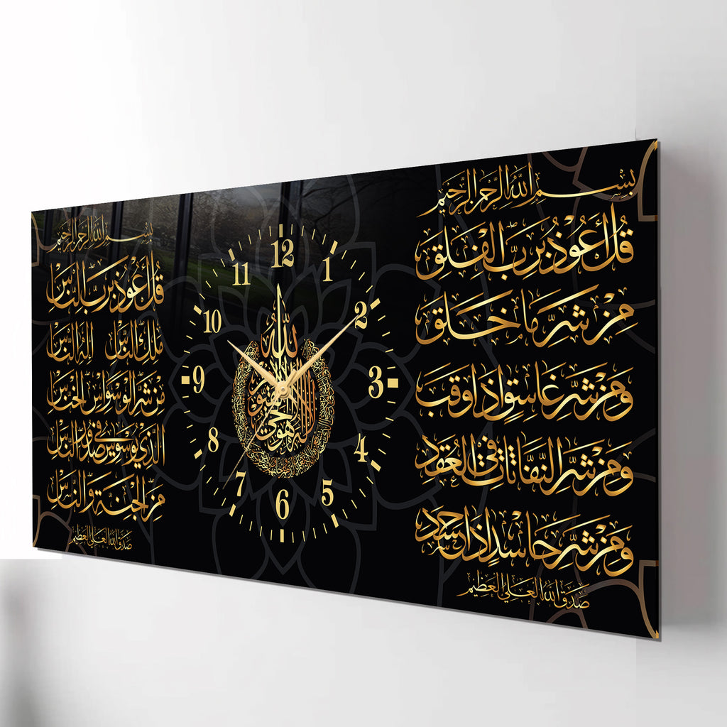 World Map Themed Tempered Glass Wall Clock – Modern Design with Gold Details, Large Wall Decor