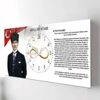 Gençliğe Hitabe Temalı Cam Duvar Saati  –Atatürk Portresi Ve Gençliğe Hitabe Tasarım, Premium UV Baskı Duvar Saati
