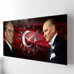 Kırmızı Türk Bayraklı Saatli Temperli Cam Saat –Atatürk Portresi  Tasarım, Premium UV Baskı Duvar Saati (Kopya) (Kopya) (Kopya)