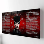 Kırmızı Türk Bayraklı Saatli Temperli Cam Tablo –İstiklal marşe ve Gençliğe Hitabe Atatürk Portre Tasarım, Premium UV Baskı Duvar Saati