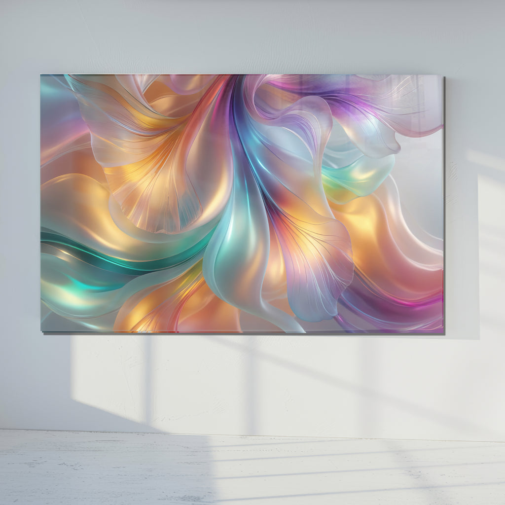 Renkli ipeksi Soyut Temperlenmiş Cam Tablo, Modern 3D Duvar Dekoru, Şık ve Lüks Cam Sanat Eseri