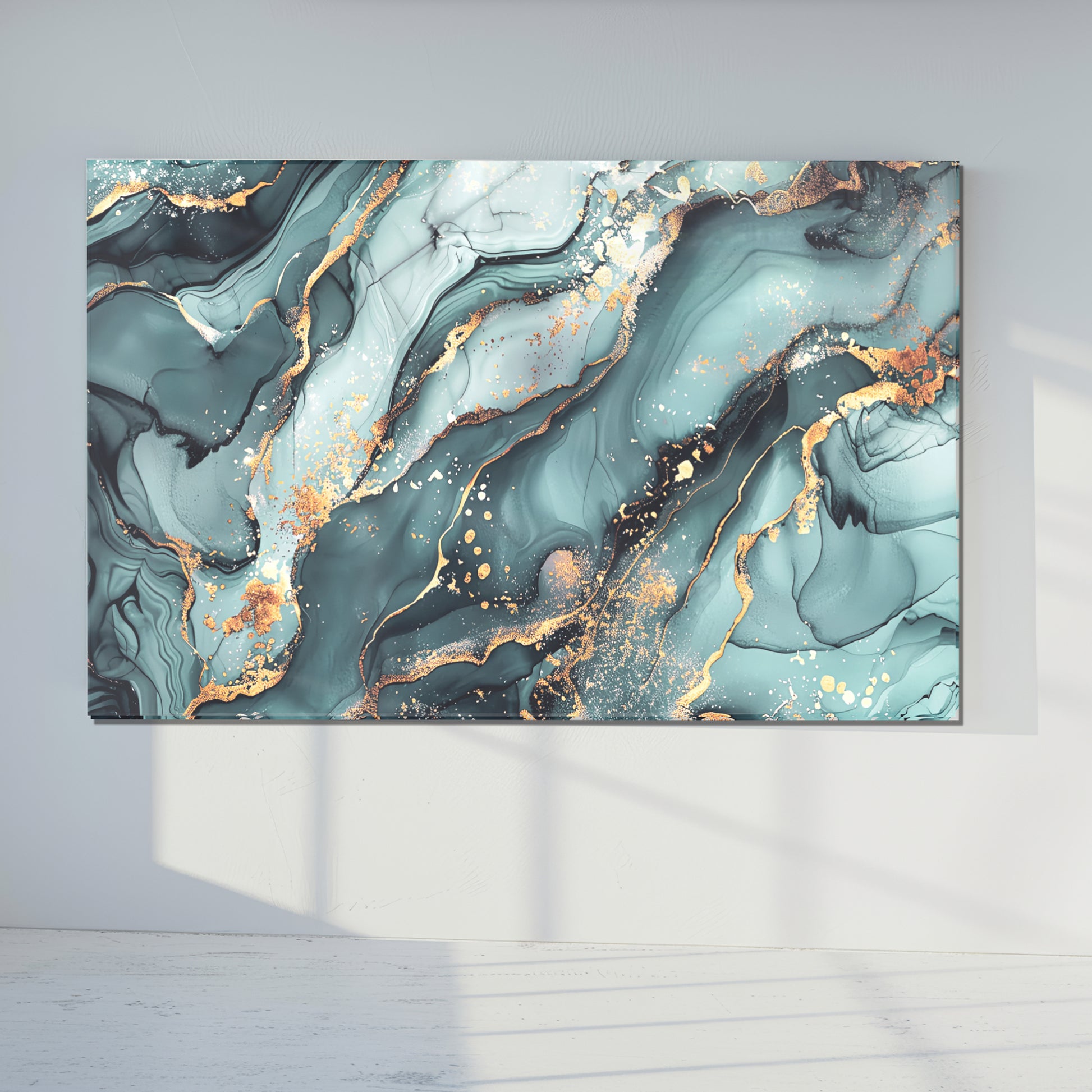 Green Gold Marble Themed Tempered Glass Wall Art – Framed or Frameless - Luxury Glossy Panel -Stained Glass Wall Art - Marble Themed Glass Backsplash (Copy)