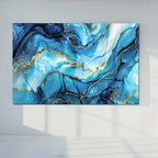 Tempered Glass Wall Art, Blue and Gold Marble Design, Luxury Abstract Modern Decor Panel