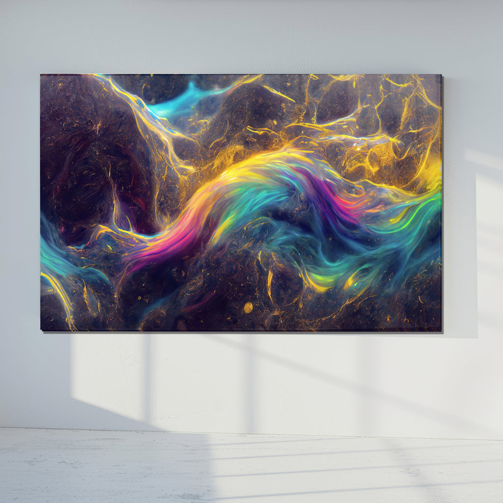 Renkli Metalik Soyut Temperlenmiş Cam Tablo, Modern 3D Duvar Dekoru, Şık ve Lüks Cam Sanat Eseri