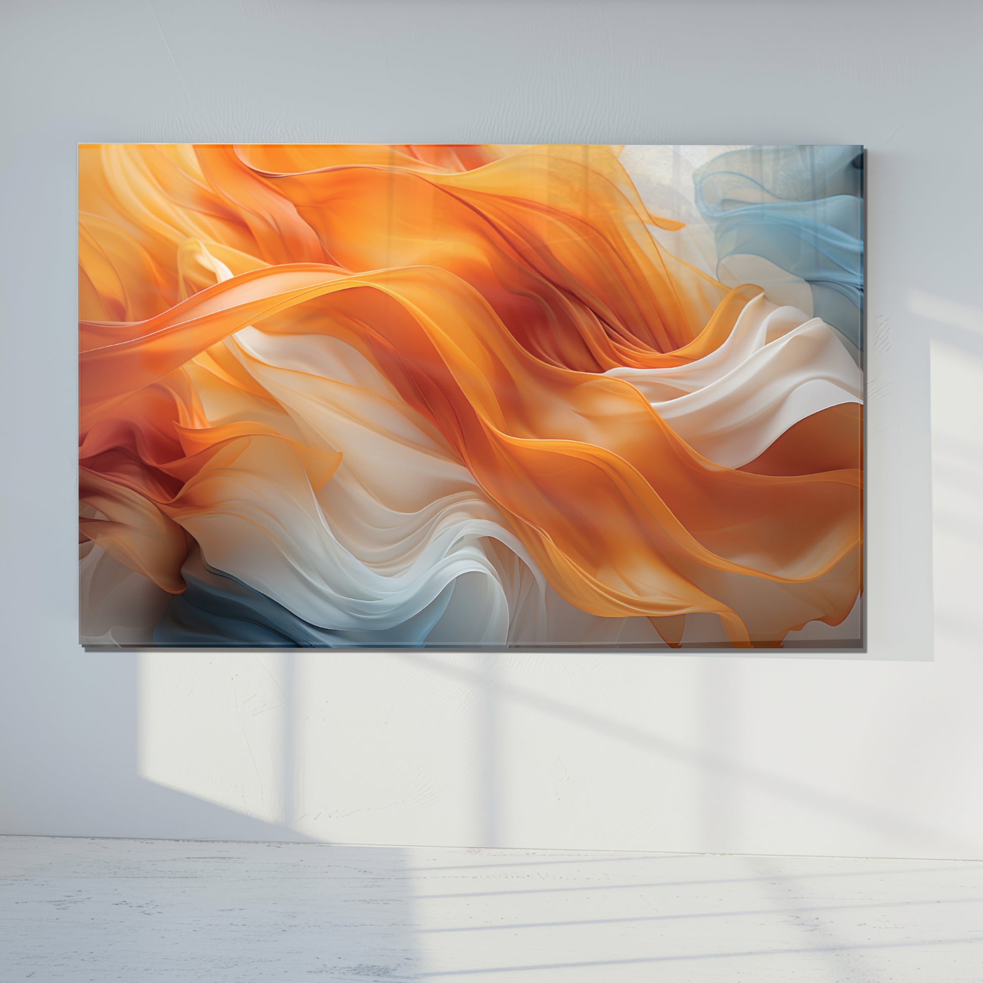 Orange Flow Abstract Glass Wall Art – Dynamic Flame-Inspired Design on Tempered Glass