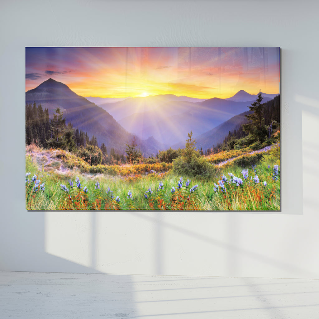 Floral Landscape Print on Tempered Glass – Framed or Frameless, Stained Glass Wall Art, Landscape Glass Panel (Copy) (Copy)