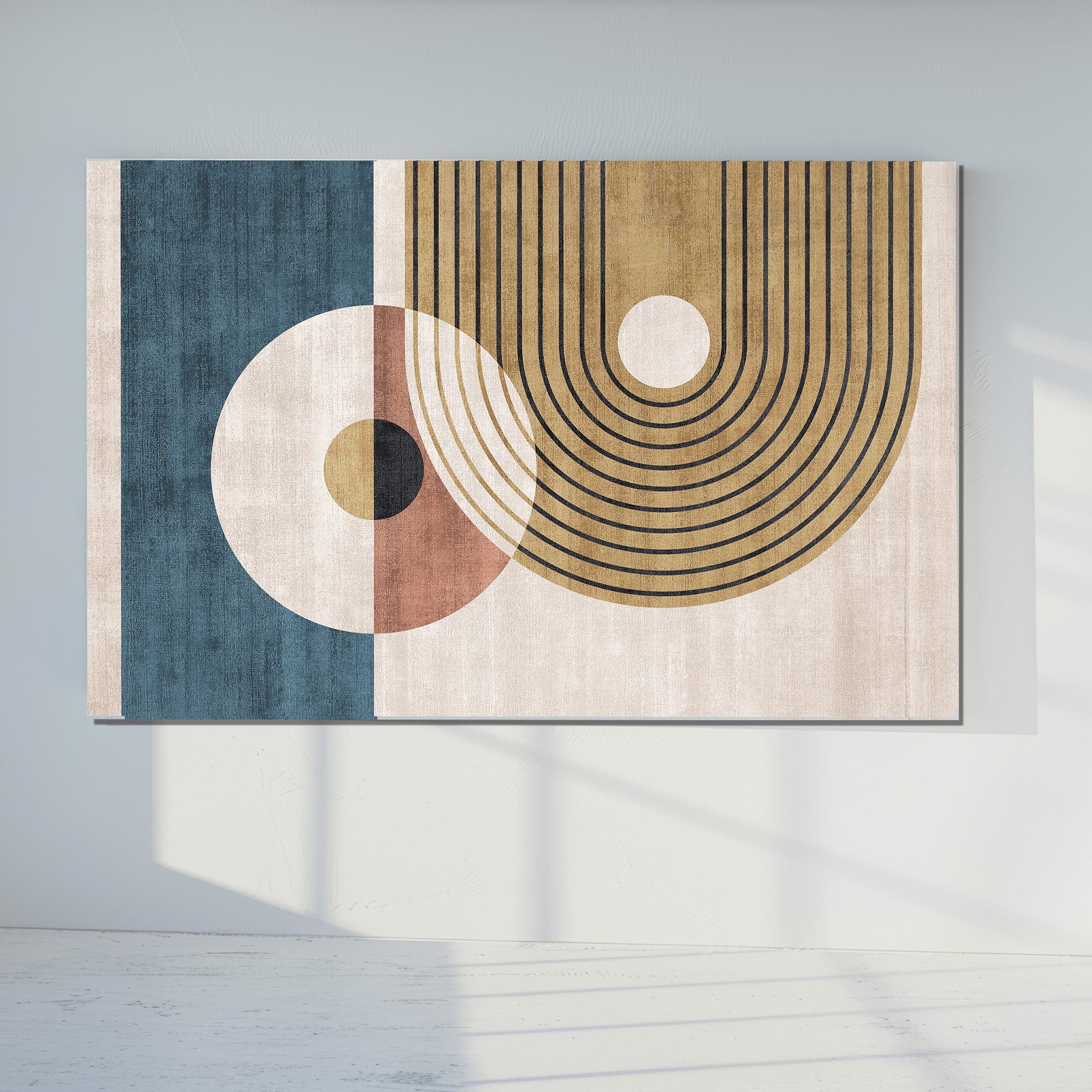 Mavi Renkli Metalik Soyut Temperlenmiş Cam Tablo