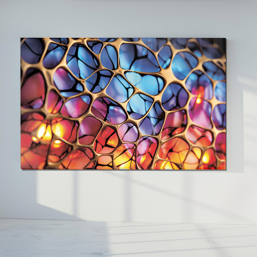 Abstract Stained Glass Wall Art – Colorful Geometric Tempered Glass Panel