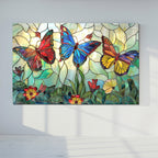 Kelebek Temalı Vitray Görünümlü Temperli Cam Tablo – Renkli Doğa Duvar Dekoru