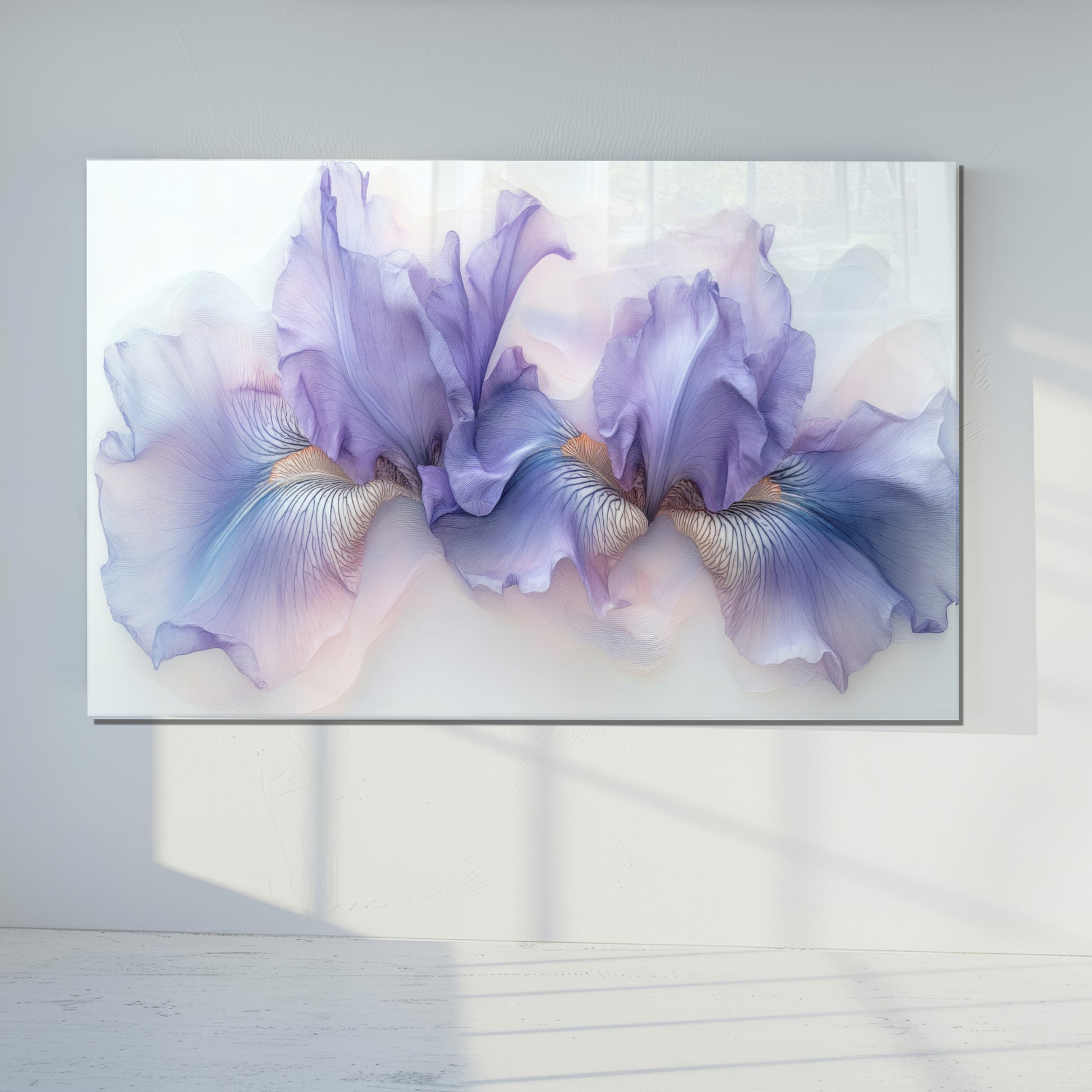 Purple Iris Flower Glass Wall Art – Minimalist Floral Print on Tempered Glass