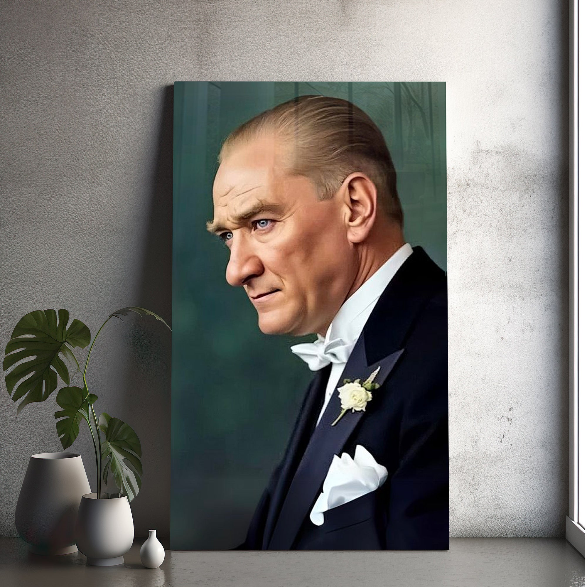 Atatürk Temalı Temperli Cam Duvar Tablosu – Premium UV Baskı, Modern & Şık Dekor