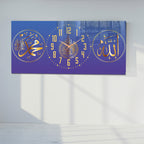 slami Saatli Temperli Cam Tablo – Allah & Muhammed Yazılı Modern Duvar Saati, Ahşap Desenli Premium UV Baskı
