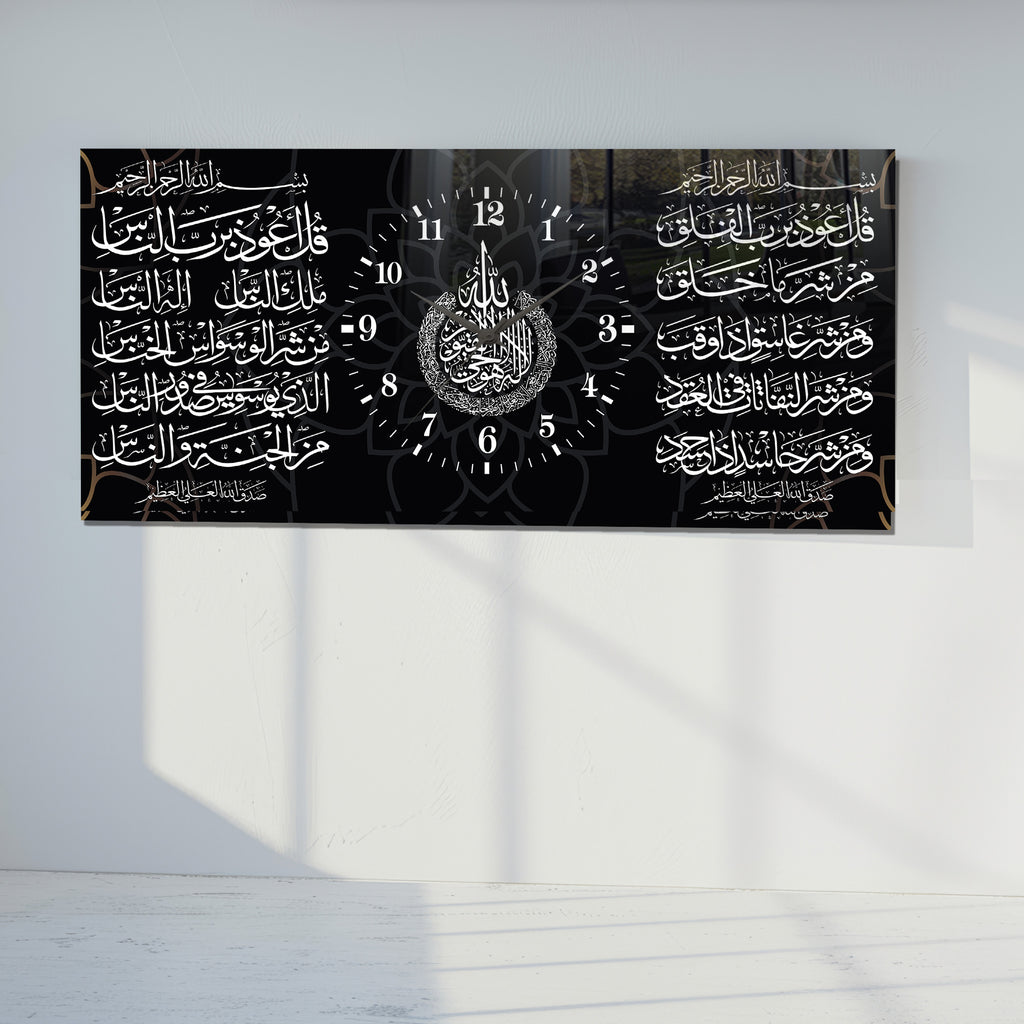 World Map Themed Tempered Glass Wall Clock – Modern Design with Gold Details, Large Wall Decor