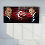 Kırmızı Türk Bayraklı Saatli Temperli Cam Saat –Atatürk Portresi  Tasarım, Premium UV Baskı Duvar Saati (Kopya) (Kopya) (Kopya)