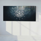 Temperlenmiş Cam İslami Duvar Saati – “Ve Huve Alâ Kulli Şey’in Kadîr” Hat Sanatı, Siyah Gri Mistık Dekor