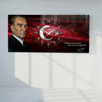 Kırmızı Türk Bayraklı Saatli Temperli Cam Saat –Atatürk Portresi  Tasarım, Premium UV Baskı Duvar Saati (Kopya) (Kopya) (Kopya)