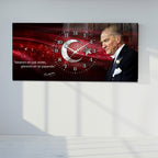 Kırmızı Türk Bayraklı Saatli Temperli Cam Saat –Atatürk Portresi  Tasarım, Premium UV Baskı Duvar Saati (Kopya) (Kopya) (Kopya)