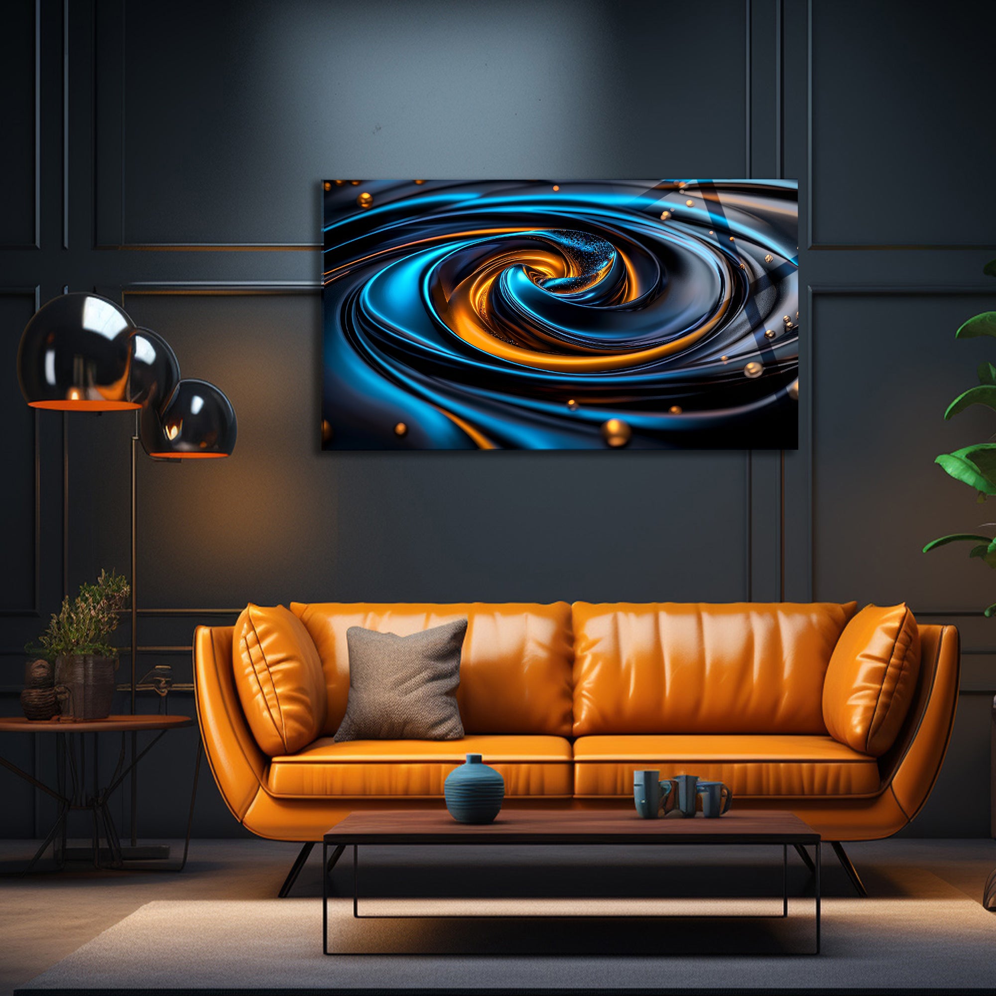 Temperli Cam Duvar Tablosu  Renkli Soyut