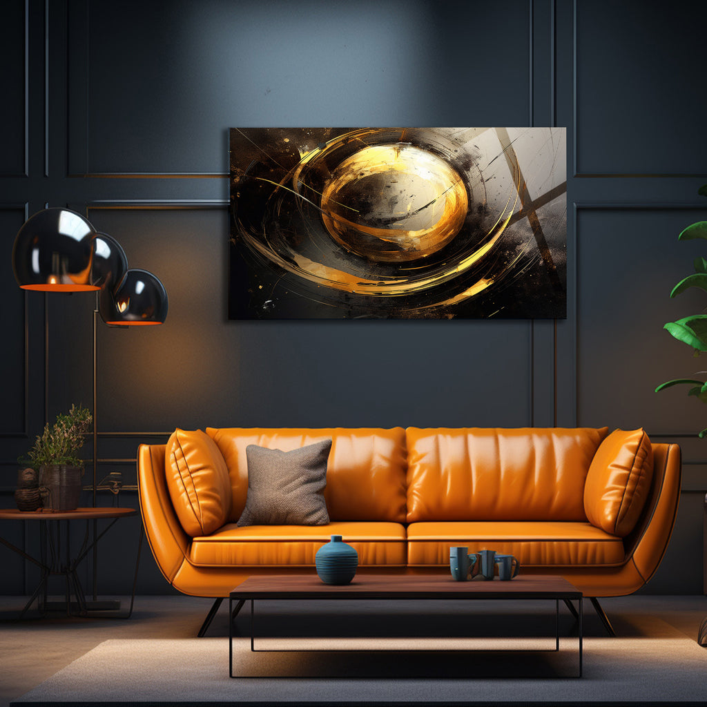 Temperli Cam Duvar Tablosu  Gold Soyut