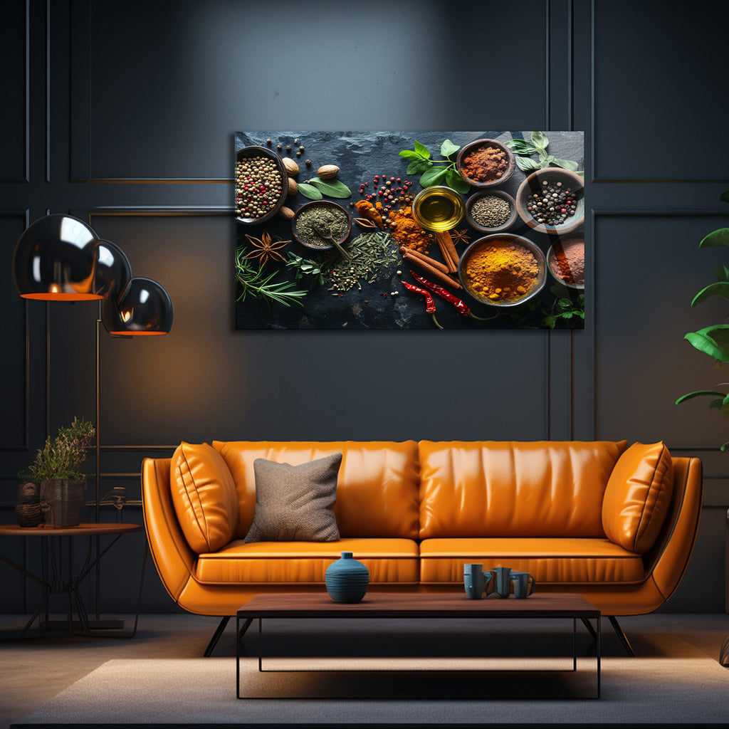 Temperli Cam Duvar Tablosu  Renkli Baharatlar Soyut