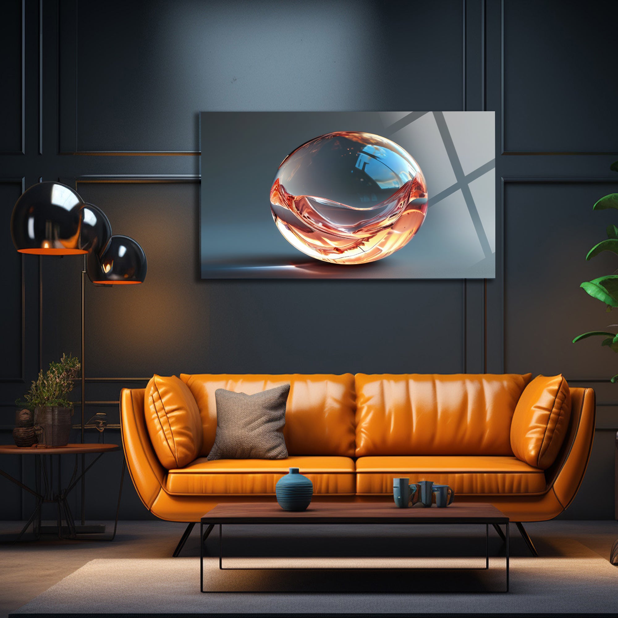 Temperli Cam Duvar Tablosu  Renkli Cam Küre Soyut