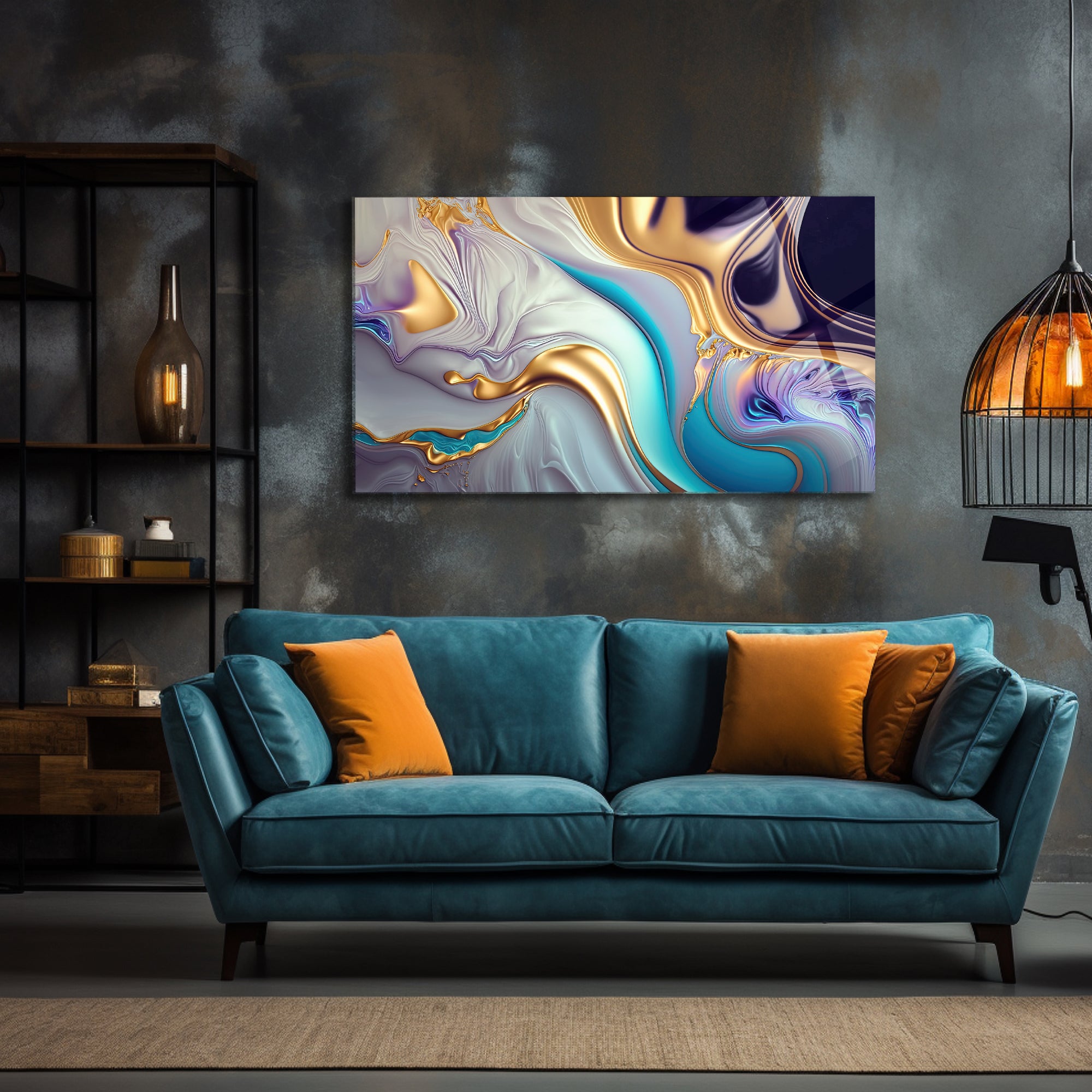 Temperli Cam Duvar Tablosu  Soyut