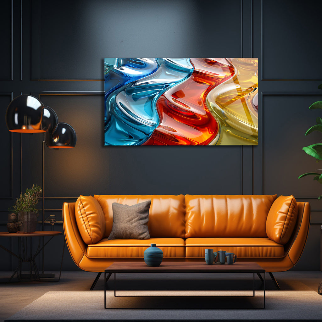 Temperli Cam Duvar Tablosu  Soyut Renkli Camlar