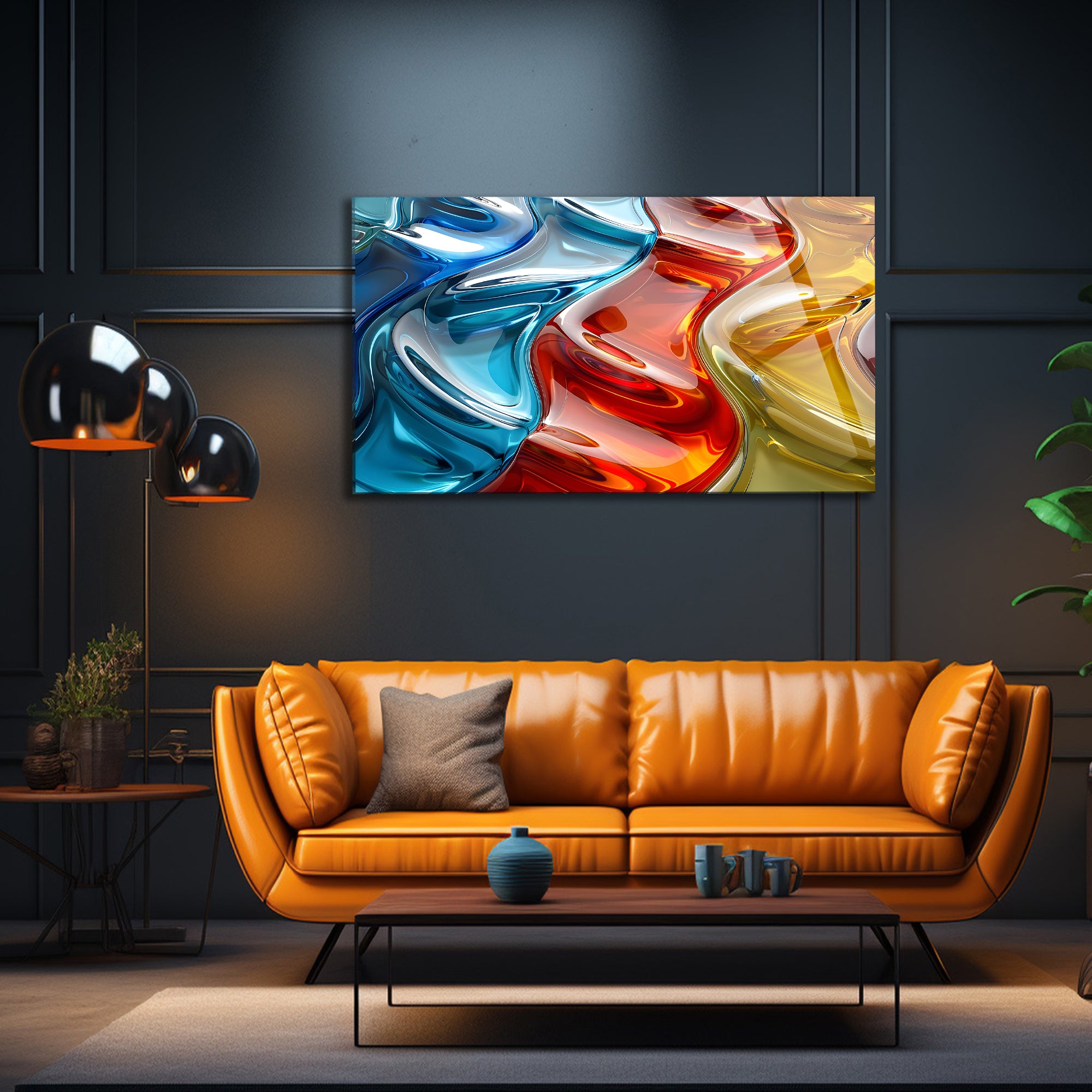 Temperli Cam Duvar Tablosu  Soyut Renkli Camlar