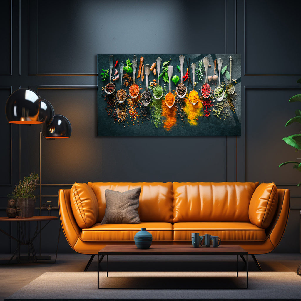 Temperli Cam Duvar Tablosu  Soyut Renkli Baharatlar