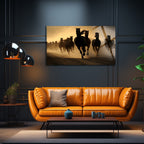 Temperli Cam Duvar Tablosu  Koşan Atlar
