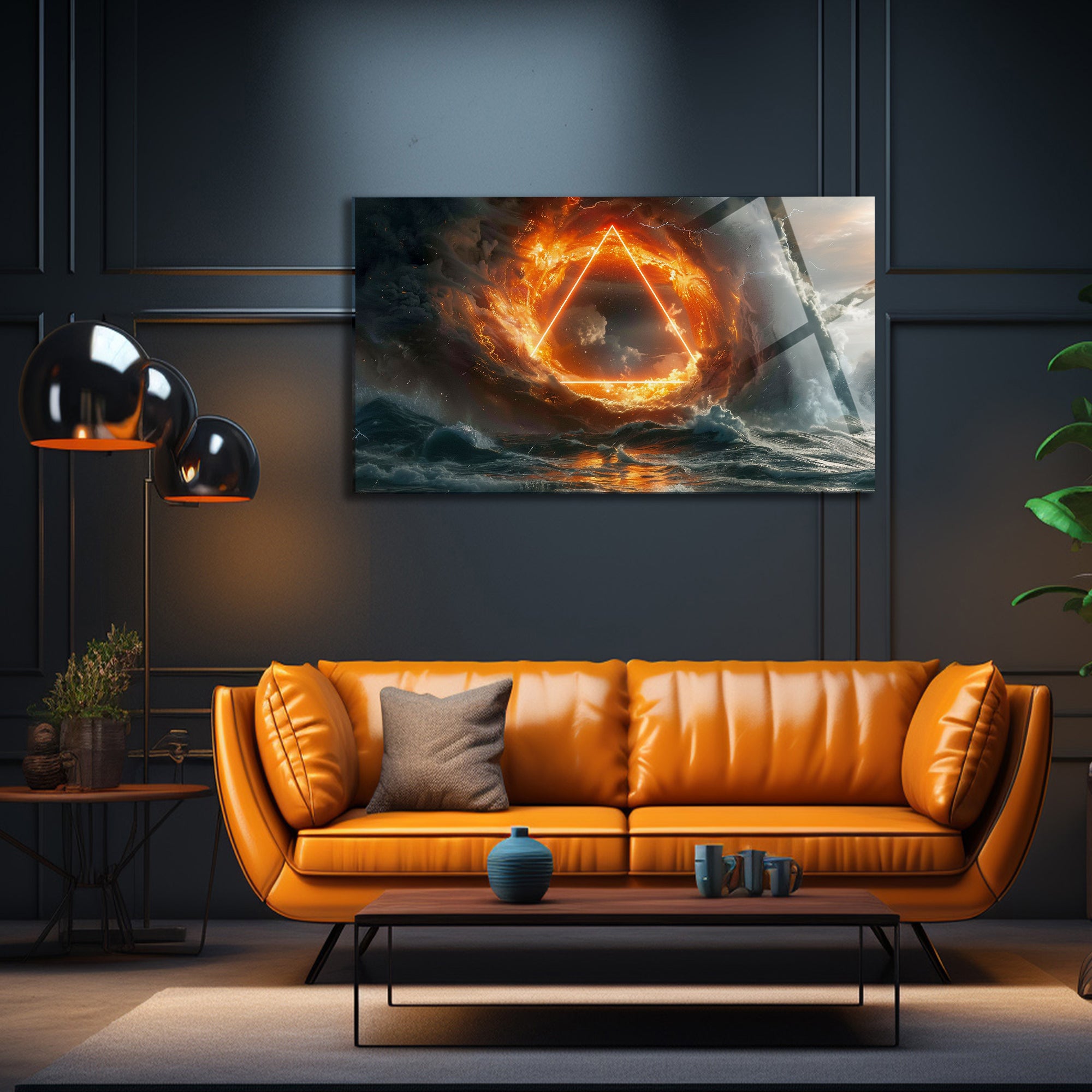 Temperli Cam Duvar Tablosu  Soyut