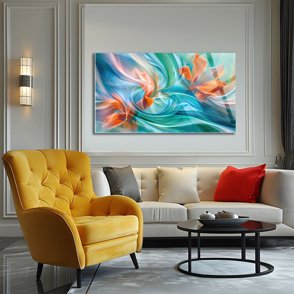 Temperli Cam Duvar Tablosu  Soyut Dağlar (Kopya)