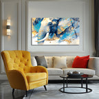 Temperli Cam Duvar Tablosu  Mavi Altın Fil