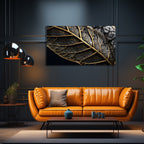 Temperli Cam Duvar Tablosu  Altın Damarlı Yaprak