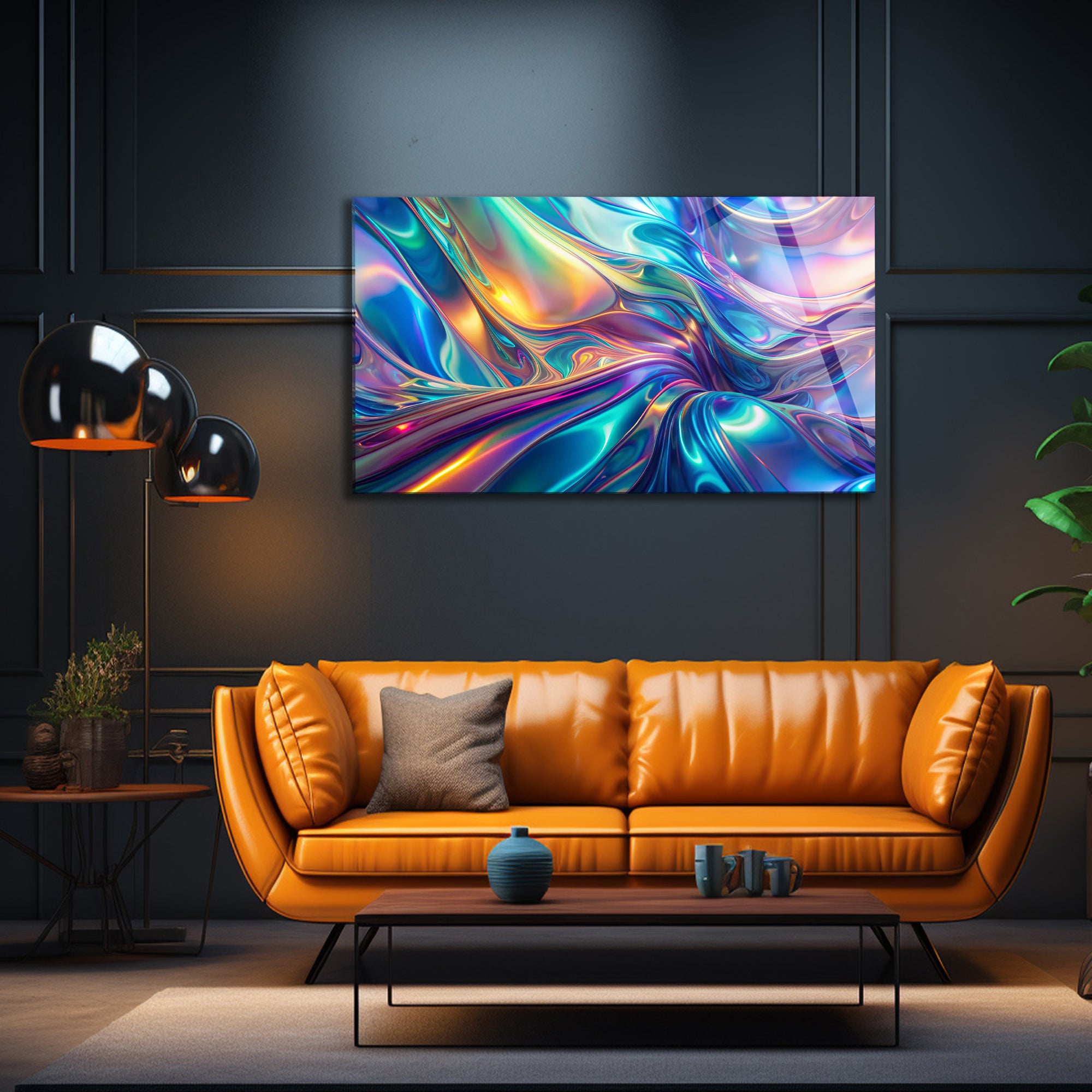 Temperli Cam Duvar Tablosu  Renkli Soyut