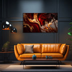 Temperli Cam Duvar Tablosu  Kırmızı Altınlı Mermer