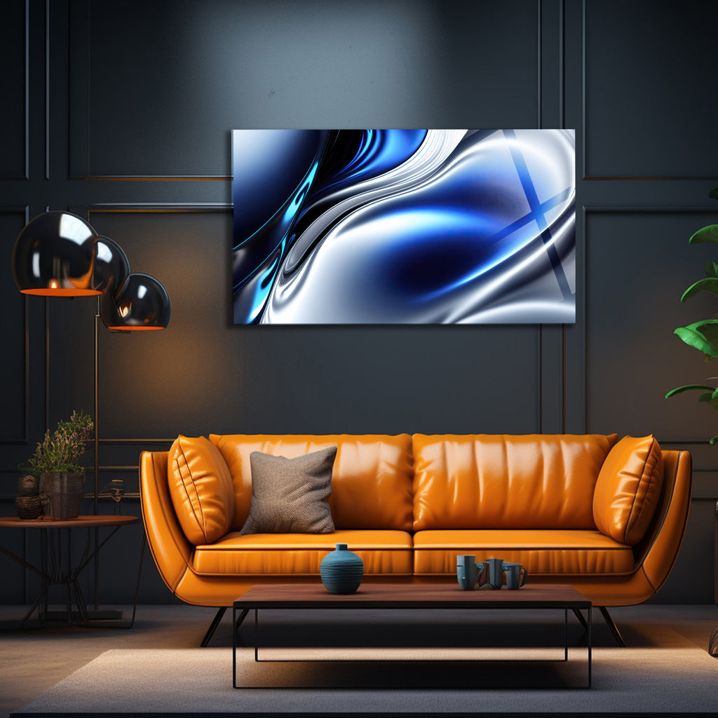 Temperli Cam Duvar Tablosu  Mavi Soyut