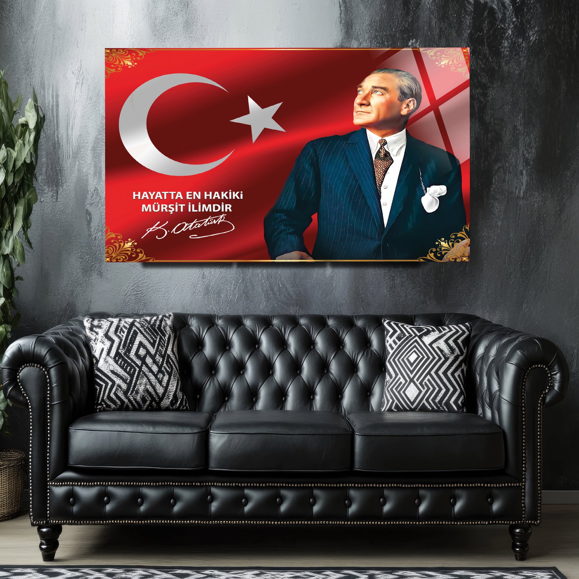 Atatürk Temalı Temperli Cam Duvar Tablosu – Premium UV Baskı, Modern & Şık Dekor