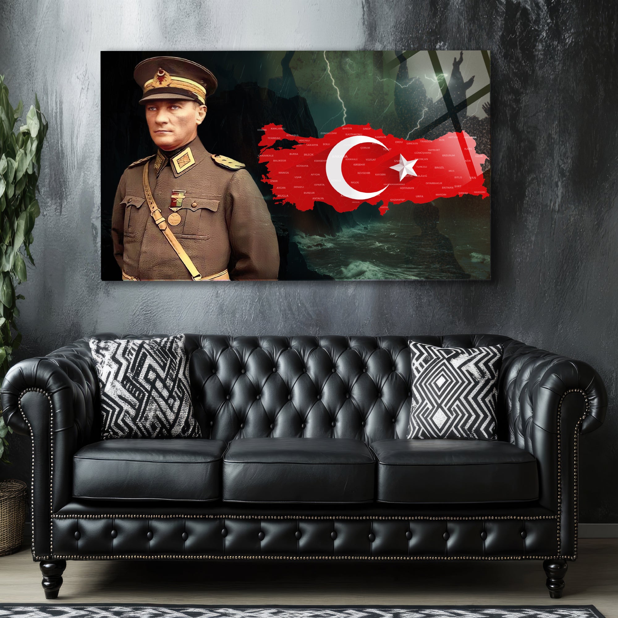 Atatürk Temalı Temperli Cam Duvar Tablosu – Premium UV Baskı, Modern & Şık Dekor