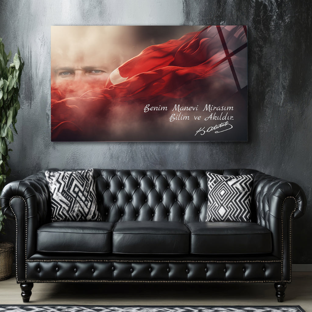 Atatürk Temalı Temperli Cam Duvar Tablosu – Premium UV Baskı, Modern & Şık Dekor