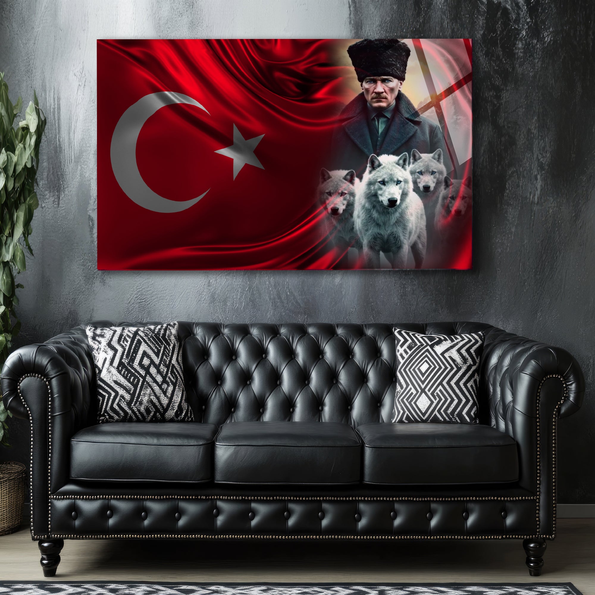 Atatürk Temalı Temperli Cam Duvar Tablosu – Premium UV Baskı, Modern & Şık Dekor
