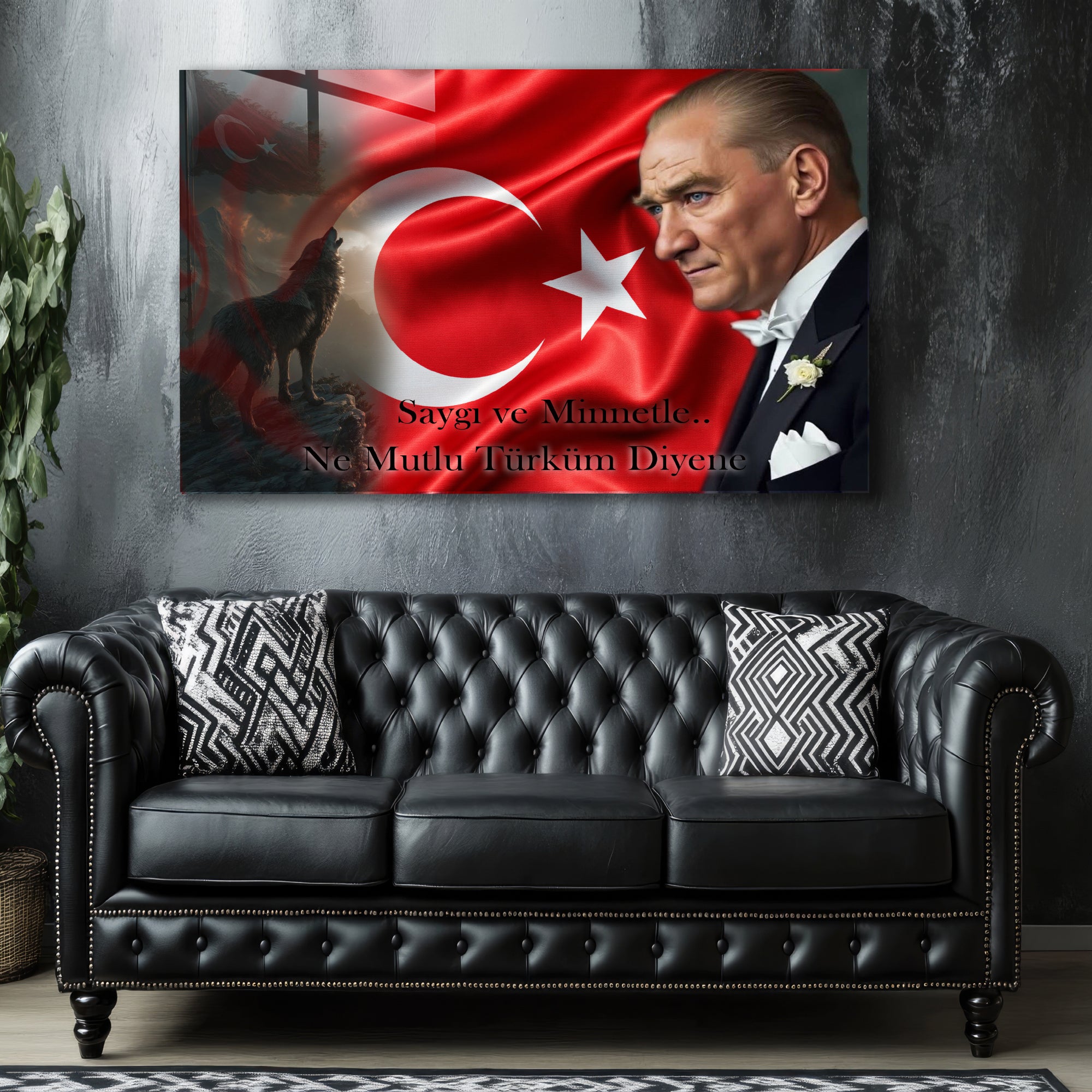 Atatürk Temalı Temperli Cam Duvar Tablosu – Premium UV Baskı, Modern & Şık Dekor